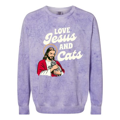 Christian Cat Lover Cat Mom Fur Mama Love Jesus & Cats Colorblast Crewneck Sweatshirt