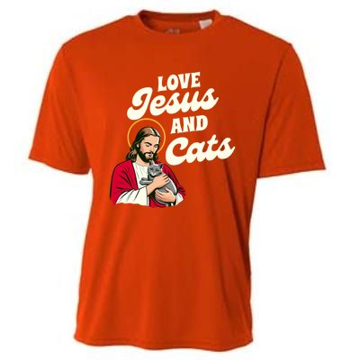 Christian Cat Lover Cat Mom Fur Mama Love Jesus & Cats Cooling Performance Crew T-Shirt