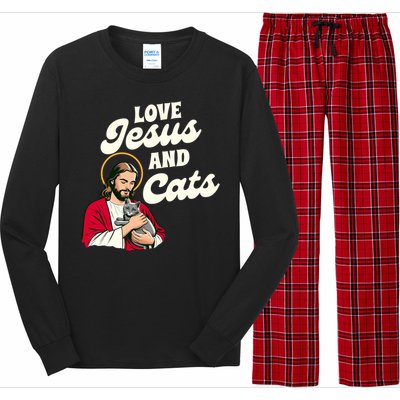 Christian Cat Lover Cat Mom Fur Mama Love Jesus & Cats Long Sleeve Pajama Set