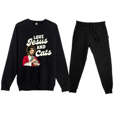 Christian Cat Lover Cat Mom Fur Mama Love Jesus & Cats Premium Crewneck Sweatsuit Set