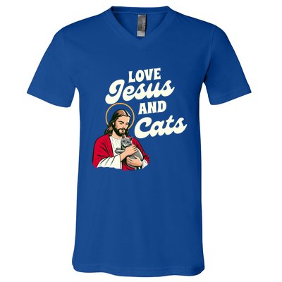 Christian Cat Lover Cat Mom Fur Mama Love Jesus & Cats V-Neck T-Shirt