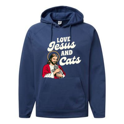 Christian Cat Lover Cat Mom Fur Mama Love Jesus & Cats Performance Fleece Hoodie