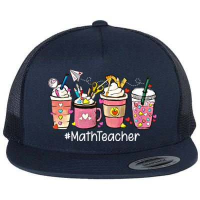 Cute Coffee Latte Math Teacher ValentineS Day Gift Flat Bill Trucker Hat