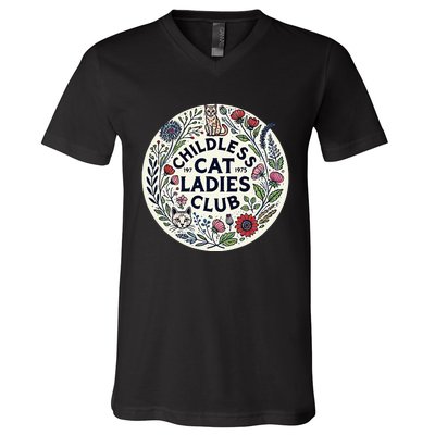 Childless Cat Ladies Club Illustration Cat Person Artwork V-Neck T-Shirt