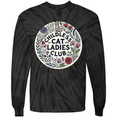 Childless Cat Ladies Club Illustration Cat Person Artwork Tie-Dye Long Sleeve Shirt