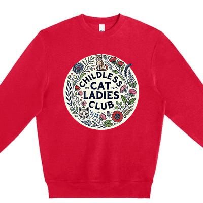 Childless Cat Ladies Club Illustration Cat Person Artwork Premium Crewneck Sweatshirt