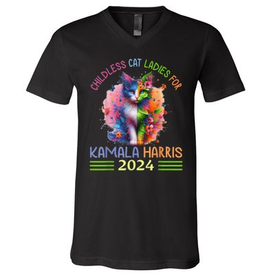 Childless Cat Ladies For Kamala Harris V-Neck T-Shirt