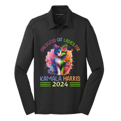 Childless Cat Ladies For Kamala Harris Silk Touch Performance Long Sleeve Polo