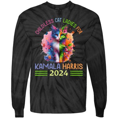 Childless Cat Ladies For Kamala Harris Tie-Dye Long Sleeve Shirt