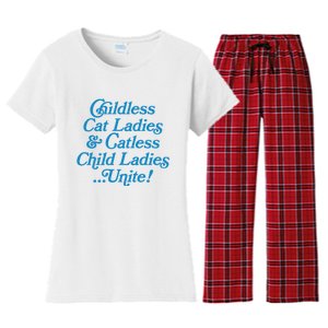 Childless Cat Ladies And Catless Child Ladies...Unite Kamala 2024 Women's Flannel Pajama Set