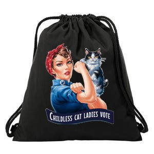 Childless Cat Ladies Vote Rosie The Riveter Drawstring Bag