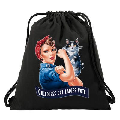 Childless Cat Ladies Vote Rosie The Riveter Drawstring Bag