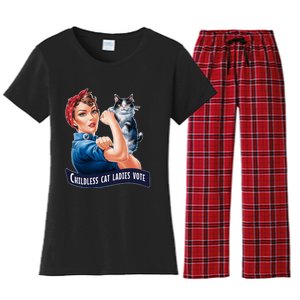 Childless Cat Ladies Vote Rosie The Riveter Women's Flannel Pajama Set