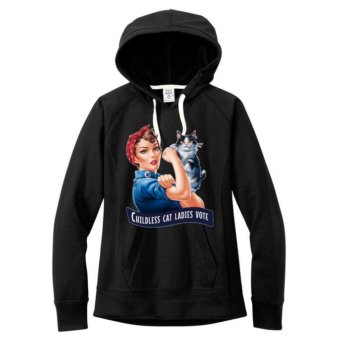 Childless Cat Ladies Vote Rosie The Riveter Women's Fleece Hoodie