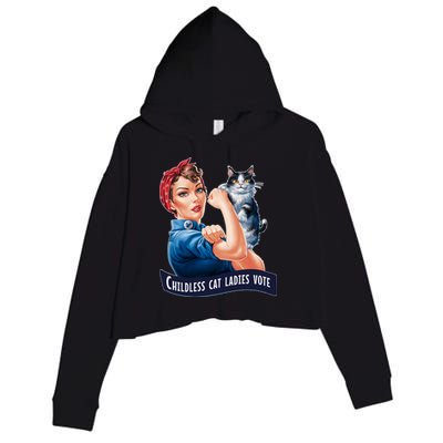 Childless Cat Ladies Vote Rosie The Riveter Crop Fleece Hoodie