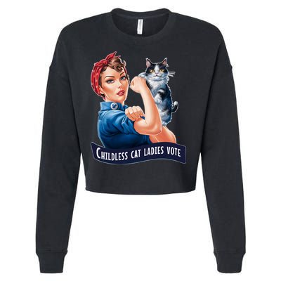 Childless Cat Ladies Vote Rosie The Riveter Cropped Pullover Crew