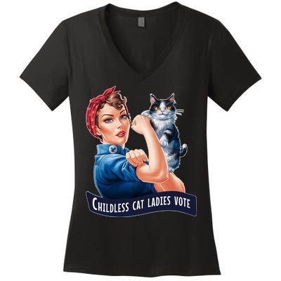 Childless Cat Ladies Vote Rosie The Riveter Women's V-Neck T-Shirt