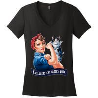 Childless Cat Ladies Vote Rosie The Riveter Women's V-Neck T-Shirt