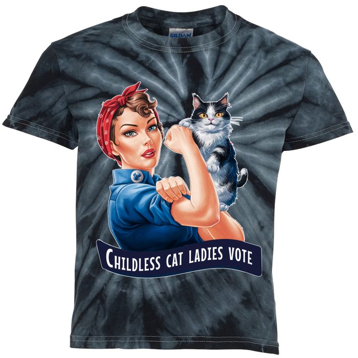 Childless Cat Ladies Vote Rosie The Riveter Kids Tie-Dye T-Shirt