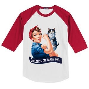 Childless Cat Ladies Vote Rosie The Riveter Kids Colorblock Raglan Jersey