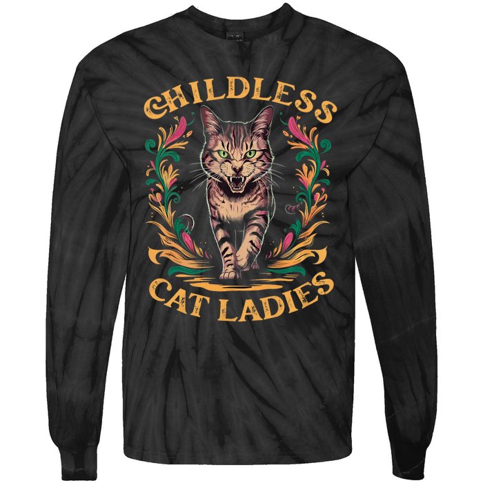 Childless Cat Ladies Feminist Childless Cat Ladies 2024 Tie-Dye Long Sleeve Shirt