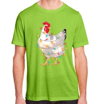 Chicken Christmas Lights With Santa Hat Funny Pajamas Gift Adult ChromaSoft Performance T-Shirt