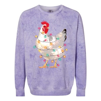 Chicken Christmas Lights With Santa Hat Funny Pajamas Gift Colorblast Crewneck Sweatshirt