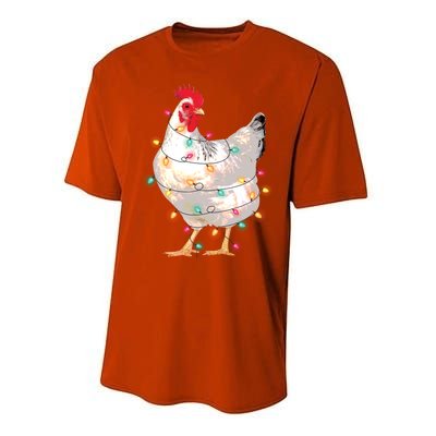 Chicken Christmas Lights With Santa Hat Funny Pajamas Gift Performance Sprint T-Shirt