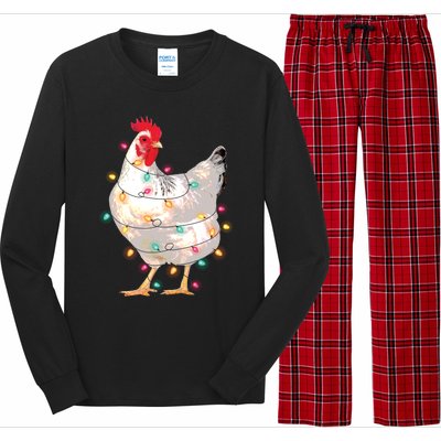 Chicken Christmas Lights With Santa Hat Funny Pajamas Gift Long Sleeve Pajama Set