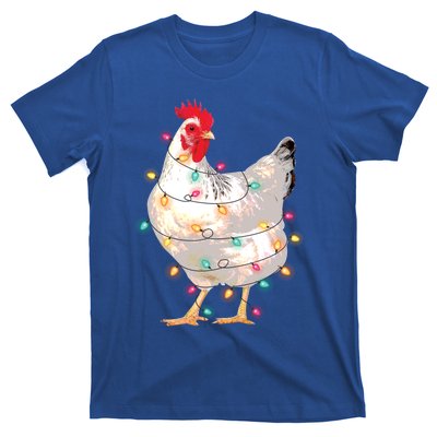 Chicken Christmas Lights With Santa Hat Funny Pajamas Gift T-Shirt