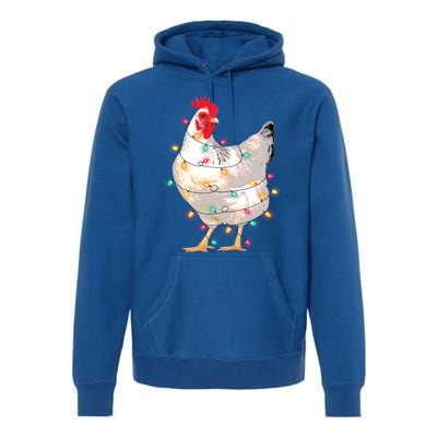 Chicken Christmas Lights With Santa Hat Funny Pajamas Gift Premium Hoodie