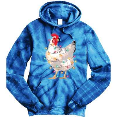 Chicken Christmas Lights With Santa Hat Funny Pajamas Gift Tie Dye Hoodie