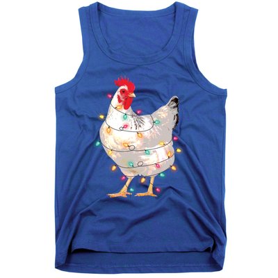 Chicken Christmas Lights With Santa Hat Funny Pajamas Gift Tank Top