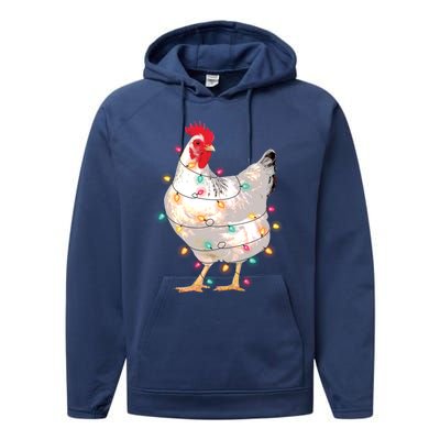 Chicken Christmas Lights With Santa Hat Funny Pajamas Gift Performance Fleece Hoodie