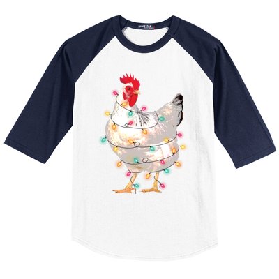 Chicken Christmas Lights With Santa Hat Funny Pajamas Gift Baseball Sleeve Shirt