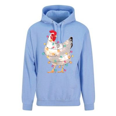 Chicken Christmas Lights With Santa Hat Funny Pajamas Gift Unisex Surf Hoodie