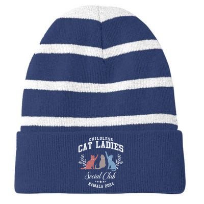 Childless Cat Ladies Social Club Voting Kamala Election 2024 Striped Beanie with Solid Band