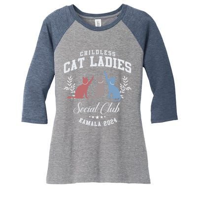 Childless Cat Ladies Social Club Voting Kamala Election 2024 Women's Tri-Blend 3/4-Sleeve Raglan Shirt