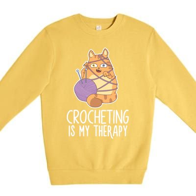 Crocheting Cat Lover Yarn Sewing Knitting Lover Great Gift Premium Crewneck Sweatshirt