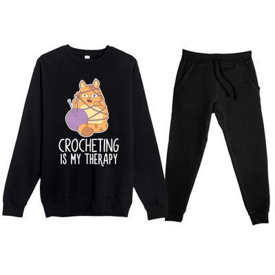 Crocheting Cat Lover Yarn Sewing Knitting Lover Great Gift Premium Crewneck Sweatsuit Set