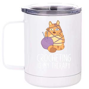 Crocheting Cat Lover Yarn Sewing Knitting Lover Great Gift 12 oz Stainless Steel Tumbler Cup