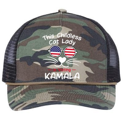 Childless Cat Lady Is Voting Kamala Retro Rope Trucker Hat Cap