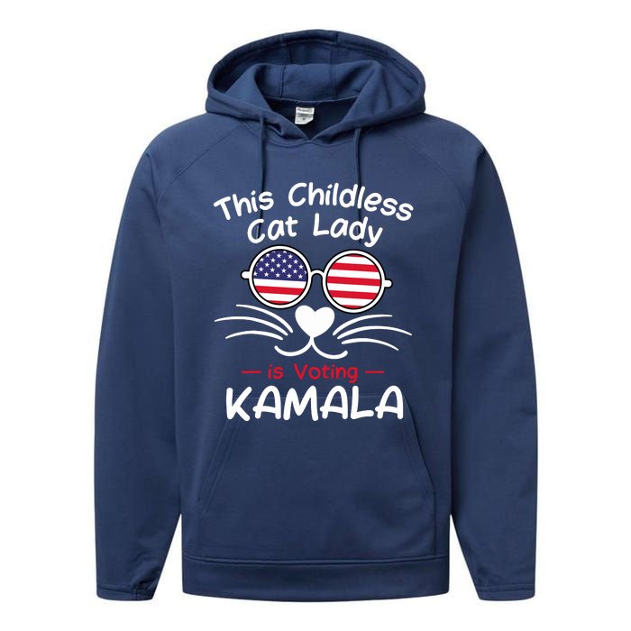 Childless Cat Lady Is Voting Kamala Performance Fleece Hoodie