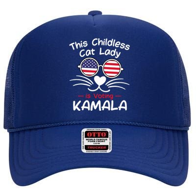 Childless Cat Lady Is Voting Kamala High Crown Mesh Back Trucker Hat