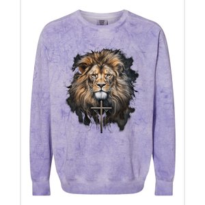 Christian Cross Lion Of Judah Religious Faith Jesus Pastor Gift Colorblast Crewneck Sweatshirt