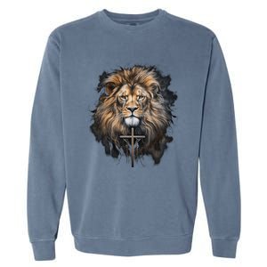 Christian Cross Lion Of Judah Religious Faith Jesus Pastor Gift Garment-Dyed Sweatshirt