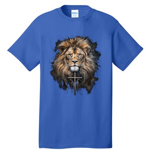 Christian Cross Lion Of Judah Religious Faith Jesus Pastor Gift Tall T-Shirt