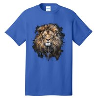 Christian Cross Lion Of Judah Religious Faith Jesus Pastor Gift Tall T-Shirt