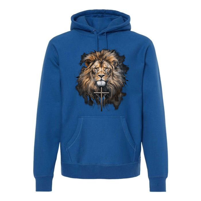 Christian Cross Lion Of Judah Religious Faith Jesus Pastor Gift Premium Hoodie