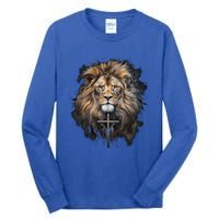 Christian Cross Lion Of Judah Religious Faith Jesus Pastor Gift Tall Long Sleeve T-Shirt